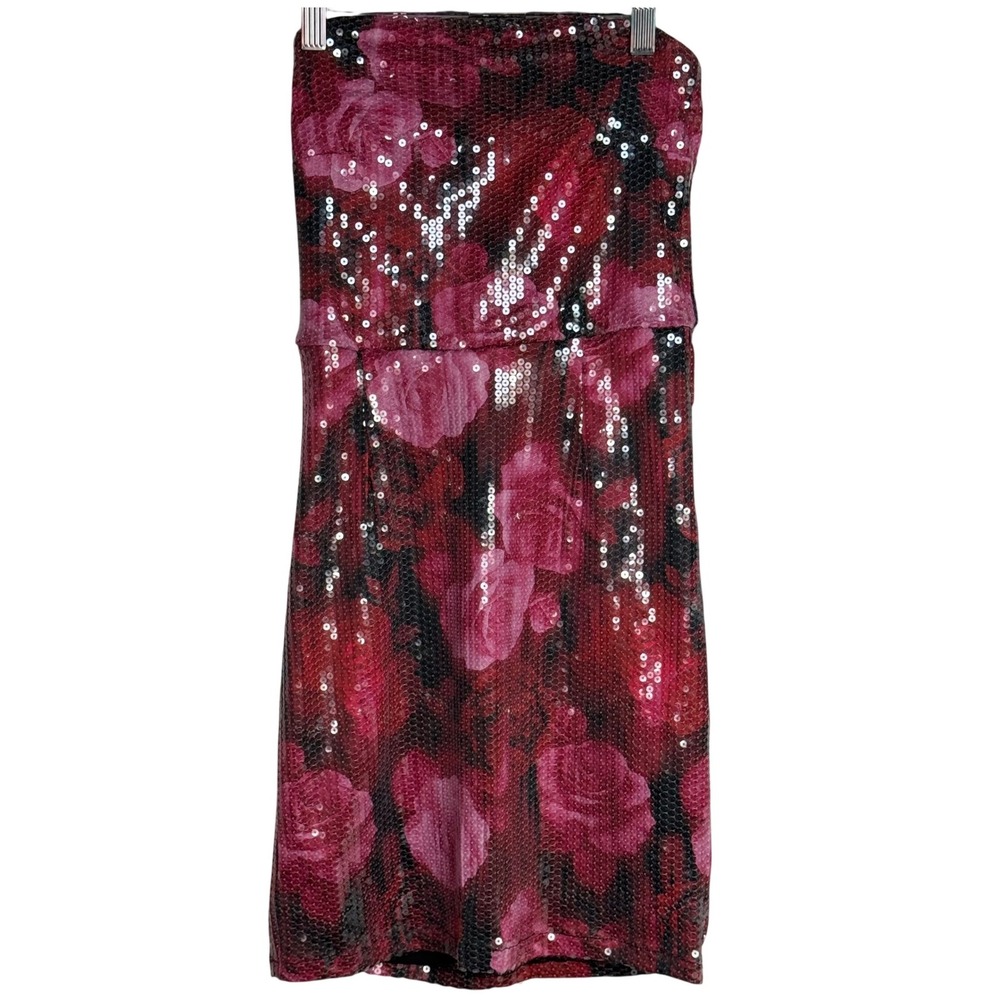 Madden NYC Barbados Cherry Tube Dress Women XXS Red NWT Floral Sequin Mini